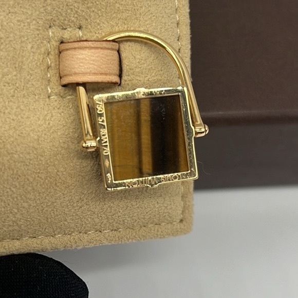 Louis Vuitton NWB Vintage 18K Yellow Gold Tiger Eye Padlock Shaped Pendant - Picture 7 of 16